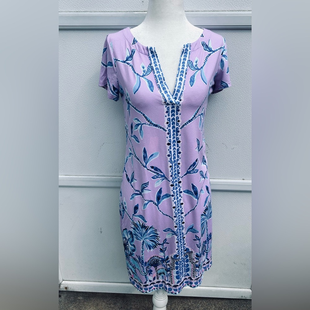 Lilly Pulitzer Dress Sz S Sophiletta SPF 50+ Pink Lavender Printed V-neck Resort - Picture 2 of 12